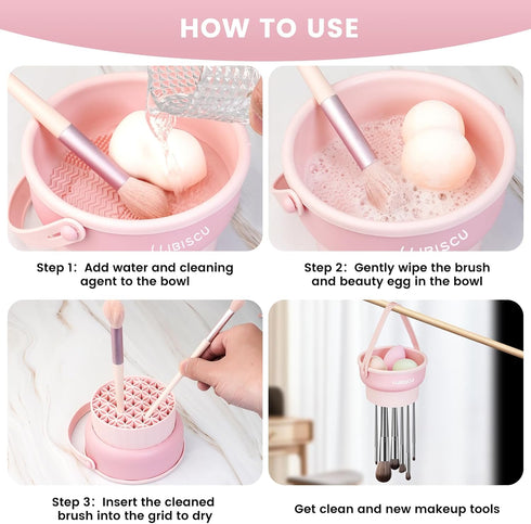 Makeup Brush Cleaner, 3 in 1 Clean, Dry, Storage Makeup Brush Cleaners Mat, Environmentally Friendly Silicone Makeup Brush Cleaning Bowl, Makeup B...