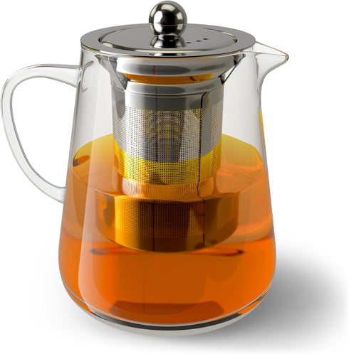 Glass Teapot with Removable Stainless Steel Infuser (32oz / 950ml) - High Borosilicate, Stovetop & Microwave Safe, Heat-Resistant Tea Kettle - Blo...