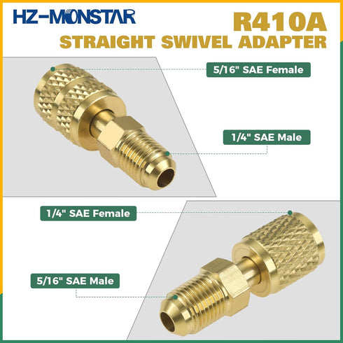 R410A R134A Adapters Mini Split Adapter Fitting Kit 5/16" SAE 1/4" SAE Flare, 1/2 Acme 1/4" SAE Female to Male Brass Fitting Kit with Valve Core R...