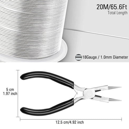 18 Gauge Silver Jewelry Wire with 4 in 1 Plier modacraft 65FT Christmas Ornaments Crafts Wire 1 MM Tarnish Resistant CopperBeading Wire for Jewelr...