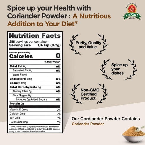 Laxmi Coriander Powder 200gm (7 Oz) | Natural Ground Coriander | Premium quality and high value | Non-GMO Coriander, ground | Free of Adulteration...