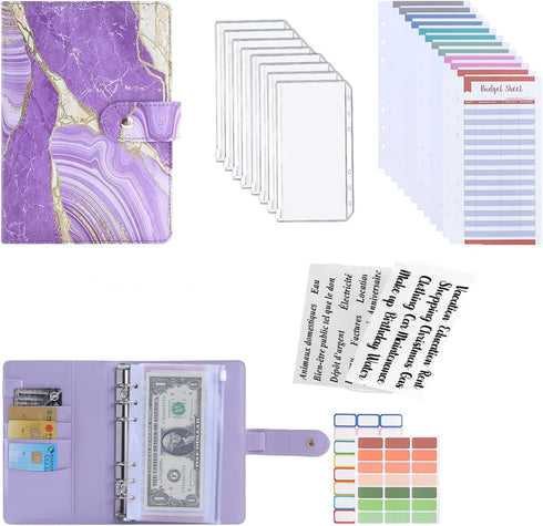 3D Starring Sky Budget Binder A6 Planner Money Saver with Zipper Cash Envelopes Sheet and Stickers for Budgeting -004PP...