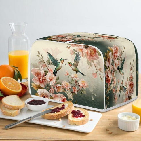 Hummingbird Floral Print 2 Slice Toaster Covers Dust Protection Bread Maker Covers Toaster Oven Cloth Cover Kitchen Accessories Washable Appliance...