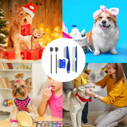 Pet Grooming Comb Sets for Cats and Dogs,Cuteabc 5 Pcs Comb Set Include Double-sided Dog Eye Comb/Dematting Comb/Flea Lice Combs and Grooming Comb...
