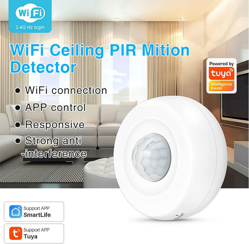 WiFi Smart Motion Sensor: PIR Motion Detector Alert, Wireless Infrared Home Security System with Free App Alerts, 360 Degree Detection Range, No H...