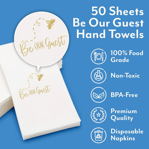 Guest Hand Towels - Disposable Hand Towels with Decorative Be Our Guest Housewarming Message for Bathroom - White Airlaid Paper Hand Towels Singul...
