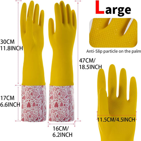 18.5inch Rubber Gloves Waterproof polyester Household Cleaning Gloves For DishWashing,Gardening,Painting(Large)...