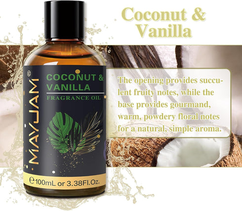 100ML/3.38FL.OZ Coconut & Vanilla Fragrance Oils with Glass Dropper, Essential Oils for Diffusers for Home, Long Lasting Scented Oils for Diffuser...