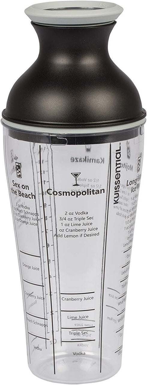 16oz Large Cocktail Shaker Bar Set- Includes Measuring Jigger, Strainer, 6 Printed Mixed Drink Recipe Measurements on Bottle- Fun Bartender Kit fo...