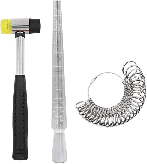 PHYHOO Rould Ring Mandrel Metal Ring Sizer Gauge Set with Jewelers Rubber Mallet Hammer Ring Measurement Tool Finger Sizing Size Measuring US Size...