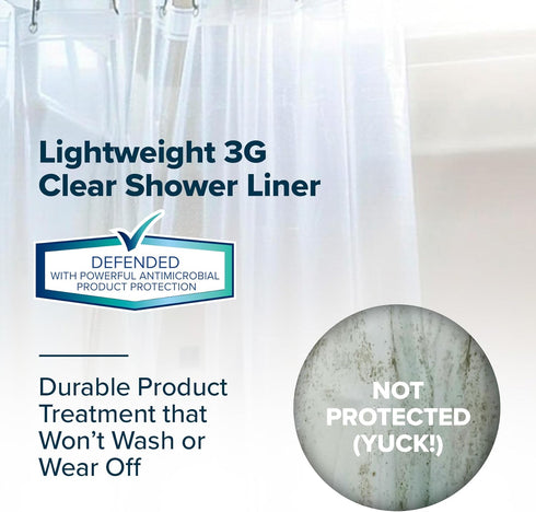 SlipX Solutions Protected Shower Curtain Liner, 3G Lightweight, 70"x72", Clear...
