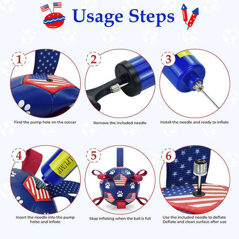 Dog Soccer Ball with Straps 4th of July Dog Toy Dog Interactive Ball Toy for Tug of War Independence Day Dog Tug Ball Toy with American Flag Patte...