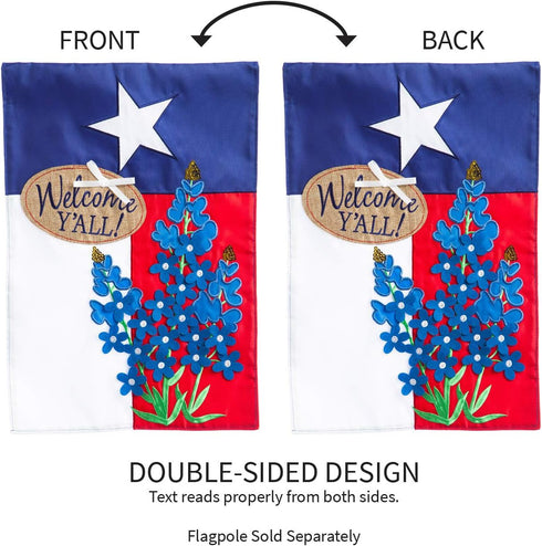 Evergreen Flag Texas Blue Bonnets Garden Applique Flag | Welcome Texas State Garden Flag for Outside 12x18 Double Sided | Small House Flag for Law...