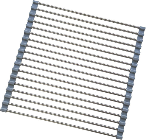 Roll Up Dish Drying Rack, Stainless Steel and Silicone Dish Drying Mat Over The Sink Foldable Drain Rack Multipurpose Dish Drainer for Kitchen, 14...