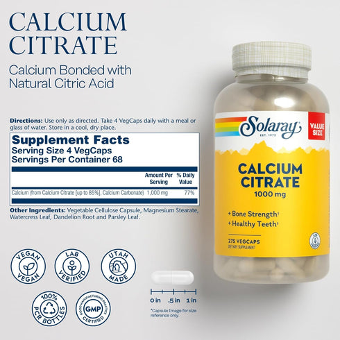 Solaray Calcium Citrate Complex, 1000 mg (68 Serv, 275 Count)...