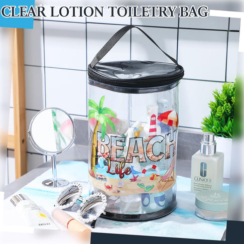 Sanwuta Beach Theme Clear Lotion Toiletry Bag Travel Makeup Case Waterproof PVC Cosmetic Bag with Handle Zipper Portable Survival Organizer Pouch ...