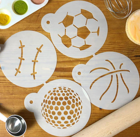 Designer Stencils Large Sports Ball Cookie Stencils (Basketball - Golf - Soccer - Baseball) , Beige/semi-transparent...