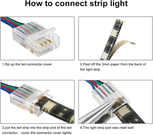 4 Pin RGB Led Connectors for Strip Lights 10mm Wide Unwired Gapless Solderless Transparent 22Awg Extension Wire Quick Connectors Adapter(6 pcs)...