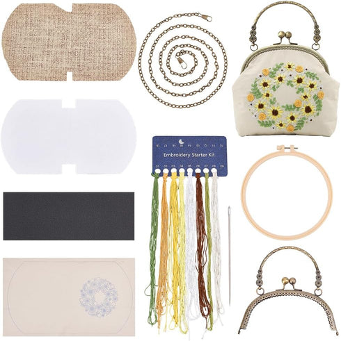 WADORN DIY Embroidery Crossbody Bags Kits, Ethnic Style Flower Pattern Coin Purse Making Kit Kiss Clasp Lock Embroidery Tool Pouch Sewing Material...