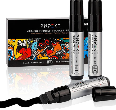 Jumbo Acrylic Paint Markers Pen,15mm Felt Tip Markers Water Based Paint Pens For Wood, Rock,Plastic and Almost All Solid Surfaces,Black Paint Pen ...