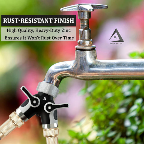 Hose Splitter 2 Way, Heavy Duty Metal Connector, Two Way Garden Hose Splitter, High Flow Spigot Faucet Bib Adapter, Solid Double Y Shut Off Valve ...