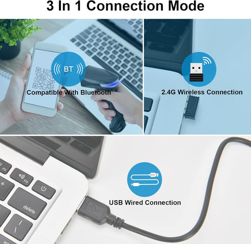 Bluetooth QR Barcode Scanner, PDF417 Rechargeable Code Scanner Wireless, Data Matrix 2D Barcode Rearder Cordless Connect Smart Phone, Tablet, PC, ...