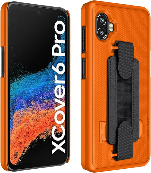 Case Compatible with Samsung Galaxy XCover6 Pro (SM-G736), Shell Case with Hand Strap, Kickstand and Screen Protector (Orange)...