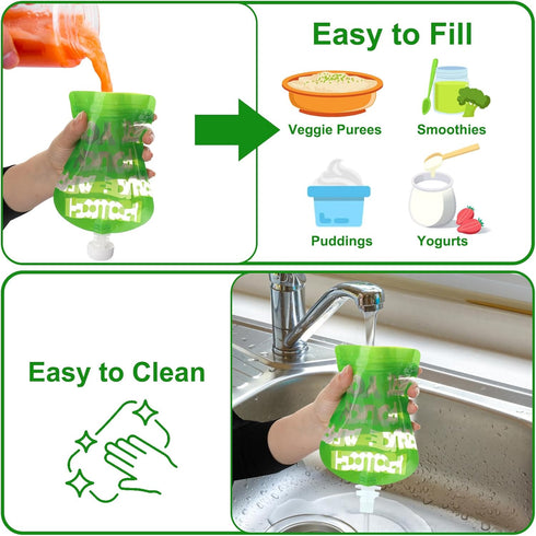 10 Pack Reusable Food Pouches for Bento Box,Fun Lunch Box Accessories,Refillable for Applesauce Yogurt Smoothie & Puree Squeeze Pouch,Lunch Food S...