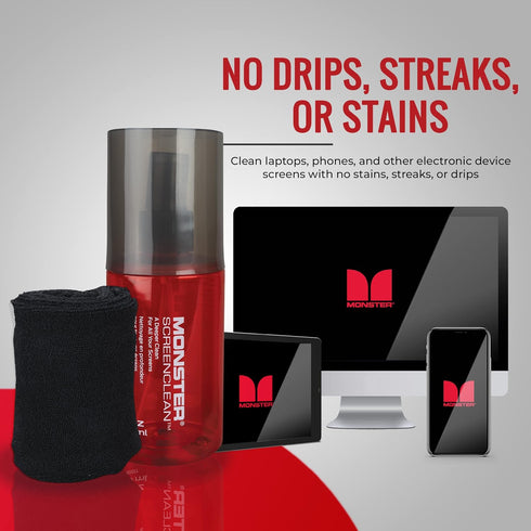 Monster 2 oz. Spray Screen Cleaner Kit with Microfiber Cloth for Electronic Devices – Ideal for LED, LCD, OLED, Smart TV, Computer Monitors, Lapto...