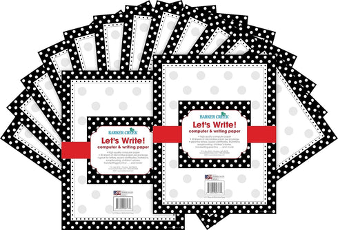Barker Creek Designer Computer Paper 100 Sheet Set, Black & White Dot, Decorative Paper, Stationery, 8.5" x 11", 100 sheets, Home, School, and Off...