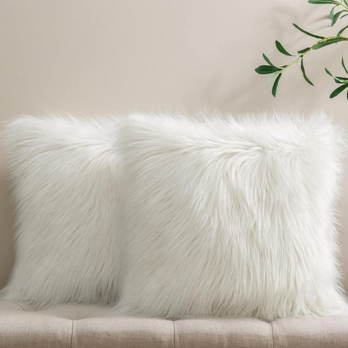Phantoscope Pack of 2 Faux Fur Solid Throw Decorative Pillow Cover Cushion Covers Luxury Soft Halloween Decorative Pillowcase Fuzzy Pillow Covers ...