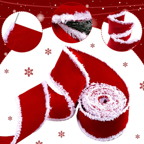 2 Rolls Christmas Velvet Ribbons Decorative Ribbons Rolls Craft DIY Ribbon Fabric Cloth Ribbon Wire Edge Ribbons for Craft Christmas Holiday Decor...