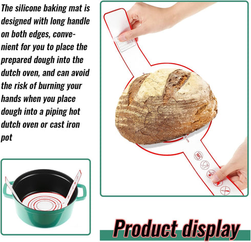 2 Pieces Silicone Baking Mat for Dutch Oven Bread Baking Non-stick Baking Mat with Long Handle 8.3 Inch Reusable Silicone Baking Sheets Heat Resis...