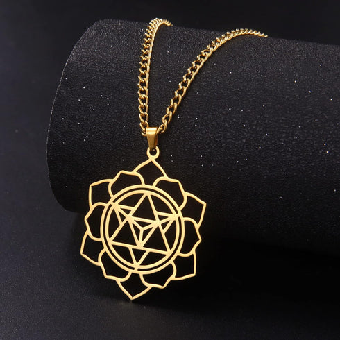 VASSAGO Merkabah on Flower of Life Necklace Mandala Necklace Geometry Star Tetrahedron Merkaba Pendant Necklace Buddhist Lotus Flower Mandala Pend...