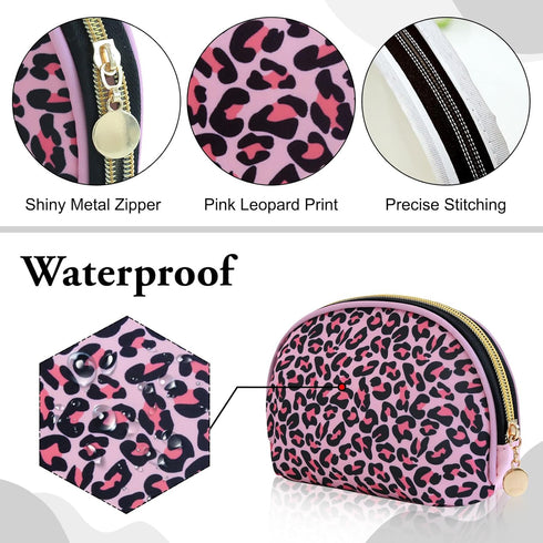 Small Pink Leopard Makeup Bag Half Moon Leopard Print Cosmetic Bag Portable Makeup Pouch Bag for Purse...
