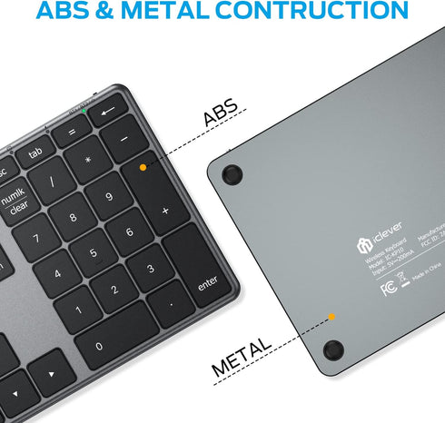 iClever Number Pad, Aluminum Wireless Number Pad for Multi Devices, USB-C Rechargeable, External 34-Keys Bluetooth Keyboard for Data Entry, Compat...