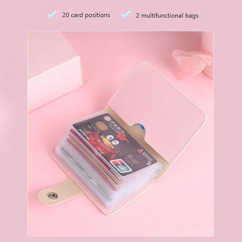 Credit Card Holder for Women and Girl, 2Pce Cute Mini Thin Leather ID Card Holder Soft PU Leather Credit Card Organizer with 20 Card Slots...