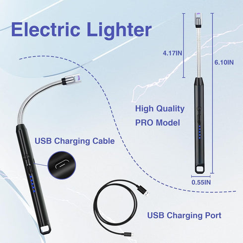 2 PCS Candle Lighter, Electric Lighter Arc Windproof Flameless with 360° Flexible Neck & LED Power Display,USB Rechargeable Lighter for BBQ, Grill...
