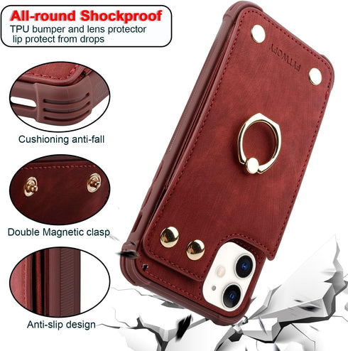 iPhone 11 Wallet Case with Credit Card Holder,Leather Shockproof Protective Phone Cover Supports 360°Rotation Ring Stand and RFID Blocking for App...