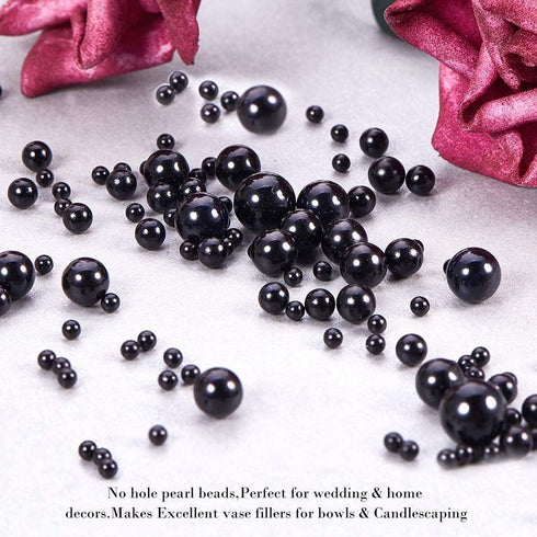 PH PandaHall 1113pcs Mini No Holes Pearls, 6 Sizes Undrilled Imitated Pearl Beads 2.5/4/5/6/7/8mm Black Beads Faux Pearls Loose Beads for Vase Fil...