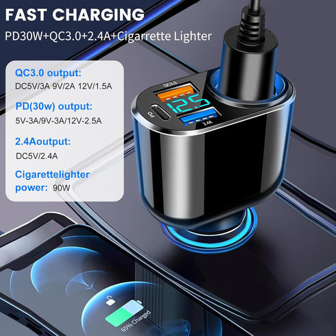 USB C Car Charger, Cigarette Lighter Splitter Adapter,PD 30W & QC3.0 Type C Car Charger,12V/24V Dual USB Type C PD Fast Car Charger Adapter Compat...