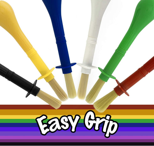 U.S. Art Supply Children's Jumbo Art Brushes Set of 6 - Plastic Handle Round Brushes with Hog Bristles, Stubby Grip - Ideal for Tempera, Poster Pa...