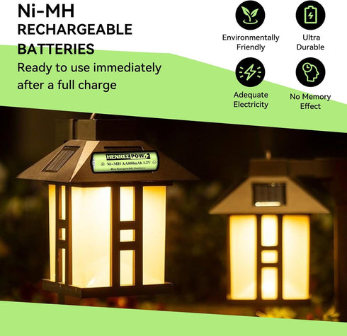 Henreepow Rechargeable AA Batteries, Ni-MH Double A Solar Batteries High Capacity 1.2V Pre-Charged for Outdoor Solar Lights, String Lights?Pathway...