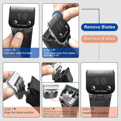 10 Blades Dog Grooming Blades Compatible with Andis/Oster A5/Wahl KM-10 Series Dog Clippers,Detachable Clipper Replacement Blade- Size 10 Blade 1/...