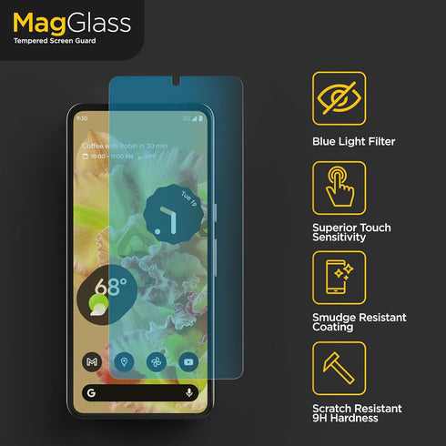 magglass for Pixel 8 Pro Screen Protector (2023) Fingerprint Sensor Compatible, Case Friendly Tempered Glass - Ultra High Clarity (Easy Applicator...