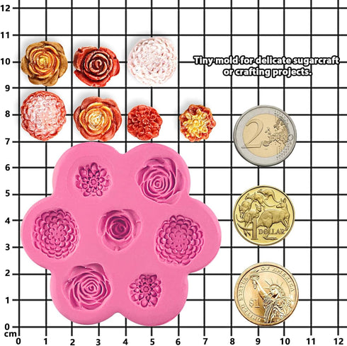 Mini Flowers Fondant Silicone Mold for Sugarcraft Cake Decoration, Cupcake Topper, Polymer Clay, Soap Wax Making Crafting Projects 7-Cavity...