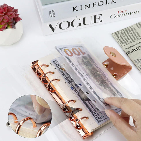 5pcs A6 Clear Binder Cash Envelopes, A6 Insert with 2 Pockets for Budgeting Money,Binder Pockets Index Envelopes for 6 Ring Budgeting Binder Inser...