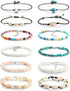 Honsny 12 PCS Beaded Anklet Bracelets for Women Adjustable Colorful Gold Anklet Bracelets Handmade Shell Ankle Bracelet Boho Summer Foot Jewelry f...