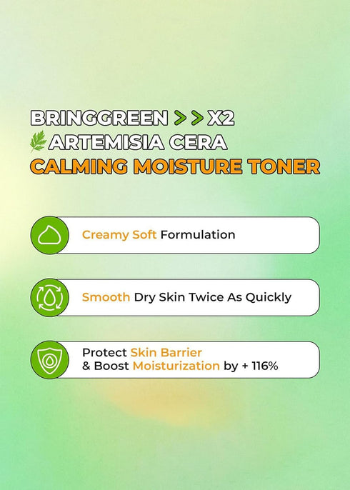 Bring Green Artemisia Cera Calming Moisture Toner | Daily Skincare Routine for Redness Relief, Super Calming Facial Toner to Relieve Sensitive, Ir...