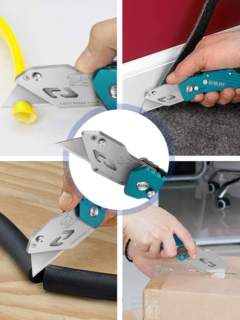 BIBURY Utility Knife, Heavy Duty Folding Box Cutter, Pocket Carpet Cutter Knife with 10 Extra SK5 Stainless Steel Blades, Easy Release Button, Bel...